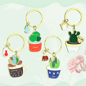 Llavero de Aleación de Zinc con Diseño de Trébol de Cuatro <span class=keywords><strong>Hojas</strong></span> y <span class=keywords><strong>Cactus</strong></span>, Regalo Pequeño para Amantes del Tanabata, Colgante de Planta Carnosa - Product Image 3