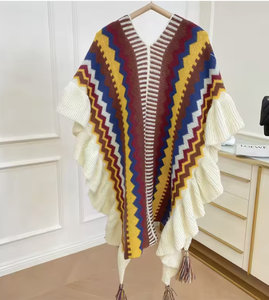 Fall Winter Cardigan Loose Blouse Tops <strong>Women</strong> Knit Stripe <strong>Cape</strong> Sweater <strong>Women</strong> Casual Scarf <strong>Coat</strong> - Product Image 2