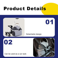 Vente en gros d'usine de luxe Roue de voyage pour animaux de compagnie Poussette Chien Chat Chariot de transport Quatre tours Pliable avec une main Poussette pour chien