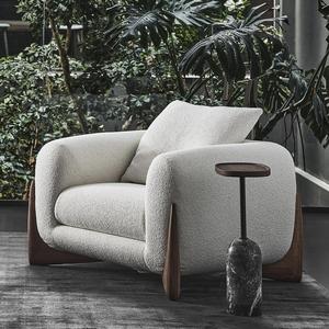 Modern Minimalist Style Hotel Villa Living Room Lounge Armchair Solid Wood Base Comfortable Upholstered Single Sofa - Product Image 1
