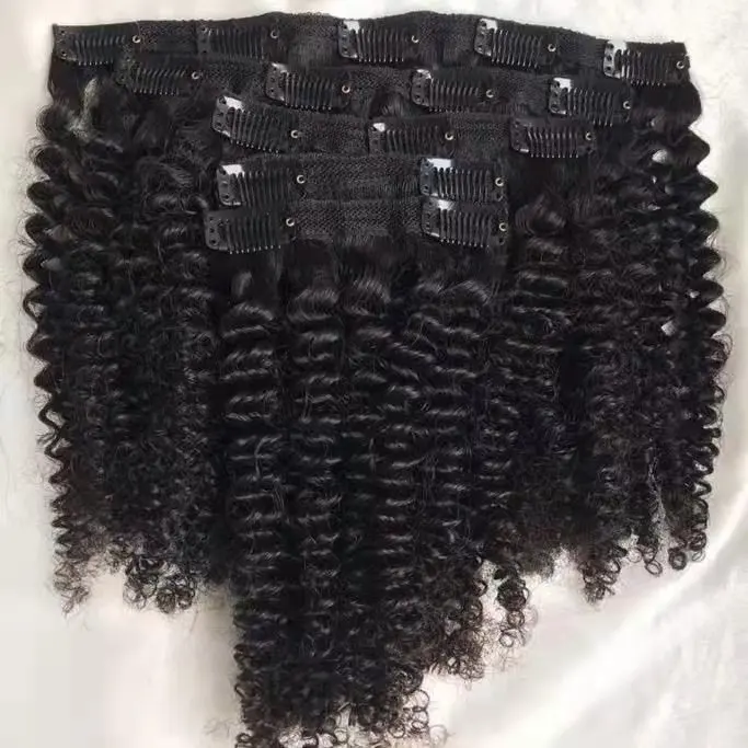 Extensiones de cabello indio 100% Natural, cabello rizado Afro de Color Natural, sin procesar, con cutícula virgen, 3A, 3B, 3C, 4A, 4B, 4C, Clip Ins