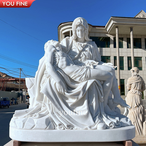 Statue de la Pietà en marbre blanc sculpté à la main, pierre naturelle religieuse d'église - Product Image 2