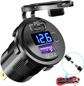 Водонепроницаемая Автомобильная <span class=keywords><strong>USB</strong></span>-зарядная розетка, QC3.0 PD Type-C <span class=keywords><strong>USB</strong></span> порт для быстрой зарядки со светодиодным вольтметром и переключателем включения/выключения для лодки, мотоцикла - Product Image 1