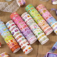 Set de Cintas Decorativas Washi con Diseños de Animales Kawaii, Papel Suave en Tonos Pastel, Caja Surtida con Múltiples Rollos, Lindos Patrones de Comida y Estrellas
