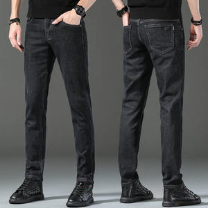 <span class=keywords><strong>Pantaloni</strong></span> Casual da <span class=keywords><strong>Uomo</strong></span> Versatili e di Tendenza Autunno Inverno, Modello Largo e Dritto dal Design Business in Denim Elasticizzato Spesso Effetto Invecchiato a Tinta Unita - Product Image 2