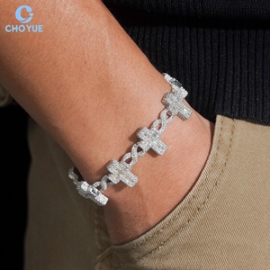 925 <b>Silver</b> Rhodium Plated Moissanite Cross <b>Cuff</b> 6MM <b>Bracelet</b> Luxury Unisex Jewelry VVS Moissanite Pave Baguette Cut - Product Image 5
