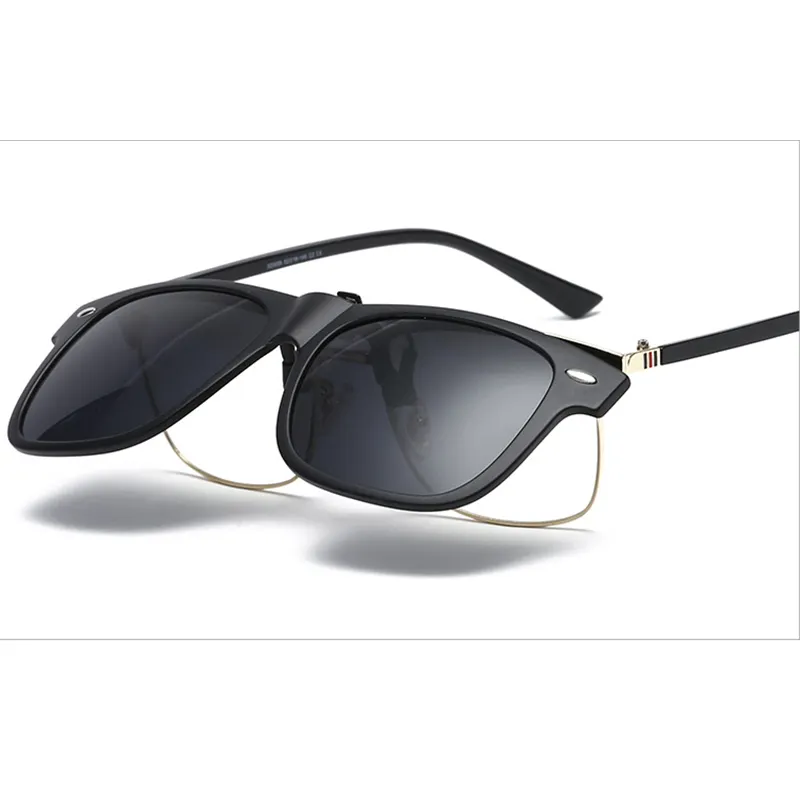 Kacamata hitam mengemudi pria dan wanita, gaya retro penglihatan malam bingkai penuh magnetik terpolarisasi klip dengan tas kotak