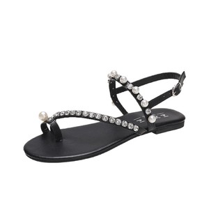 Sandales plates romaines à boucle d'orteil en strass style féerique 2026 pour femmes, grandes tailles, chaussures d'été tendance à assortir aux robes - Product Image 5