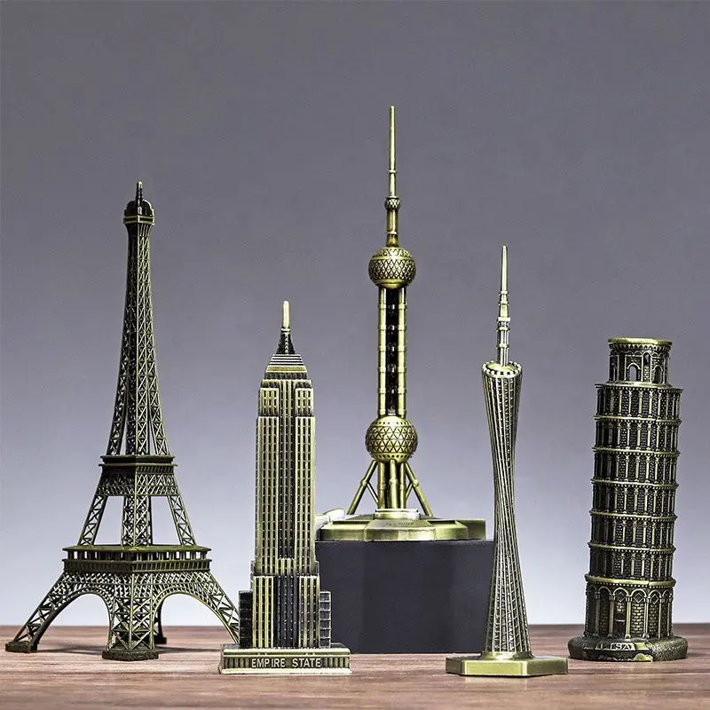 Mini Big Ben Klokkentoren Figuur Spuitgieten Imperium Staat Zinklegering Metalen Sculptuur Aangepast Pisa Toren 3d Metalen Ornamenten