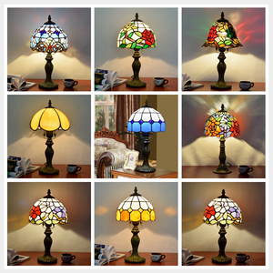 8 Inch Retro Sáng Tạo Màu Glass Lampen Cạnh Giường Ngủ Đèn Bàn Bar Nghiên Cứu Hoa Hồng Baroque Nho Ánh Sáng Ban Đêm <span class=keywords><strong>Tiffany</strong></span> Bảng Đèn - Product Image 3