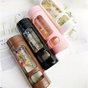 Mug de voyage à double paroi en verre de haute qualité avec infuseur à thé, séparation eau/thé, design mignon, unisexe, randonnée, logo personnalisé, portable - Product Image 1