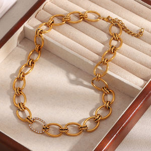 Dreamshow hecho a mano cadenas de moda collares joyería gruesa circón declaración chapado en oro collar de acero inoxidable - Product Image 5