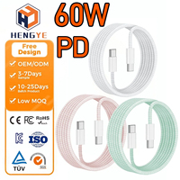 Câble USB OEM d'usine 60W 2m 6ft, durable, long, en nylon tressé, charge rapide, câbles de données Type C, câble USB C 60W