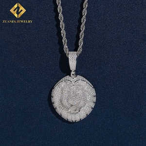 Pendentif tête de lion entièrement pavé de moissanite, style hip-hop, en argent 925 plaqué or - Product Image 3