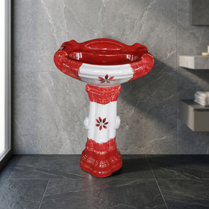 Tocador de baño en relieve de diseño europeo con fregadero Lavabo de cerámica Soporte Pedestal Art Basin - Product Image 6
