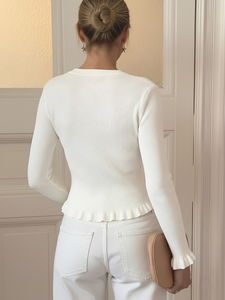 Premium Shell Button <strong>White</strong> <strong>Cardigan</strong> for Seaside Vacation and <strong>Summer</strong> Night Quality Knitted Pullover Ribbed Knitwear - Product Image 3