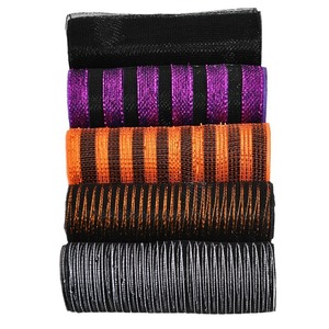 Pita Jala Dekorasi Halloween, Kain Jala Hitam dengan Strip Foil Metalik, Gulungan Jala Keras untuk Pembuatan Karangan Bunga DIY untuk Pesta Halloween - Product Image 5