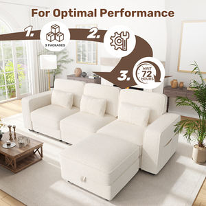 Modern Extendable L-Shaped Sectional <b>Sofa</b> Chenille Fabric Ottoman USB Charging Ports Storage Pocket Removable Cover for School - Product Image 2