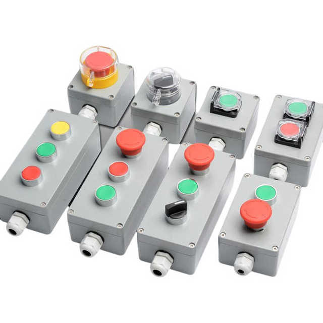 Aluminum & ABS Waterproof IP66 Push Button Control Box Enclosure with DIN Rail and Cable Gland