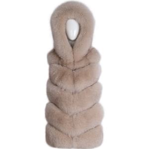 ファーベストフード付きファーフード付きコートノースリーブチョッキ女性服女性ジレファンシーフードフォックスファーベスト女性 - Product Image 1