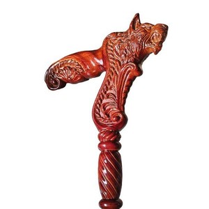 Canne de marche en bois massif avec tête de loup et de chien Fiage, 90-95 cm, embout en caoutchouc - Product Image 3