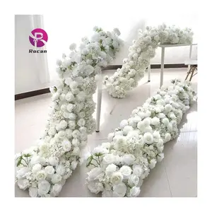 花排丝绸玫瑰人造花花环白色婚礼花跑者婚礼拱门楼梯过道活动装饰