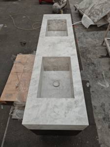 SH STONE Natur weiß Marmor Arbeits platte Eitelkeit Moderne Wohnung Villa Badezimmer Kunden spezifische Doppel waschbecken Waschbecken Holz sockel - Product Image 4