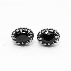 yunnique Fashion <b>Stud</b> <b>Earrings</b> <b>Black</b> Oval Bezel Setting Geometric Design Party Jewelry 316 Stainless Steel - Product Image 5