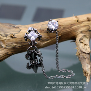 Pendientes colgantes de acero de titanio estilo coreano punk rock de Yunnique, diseño geométrico de flor en blanco y negro. - Product Image 5