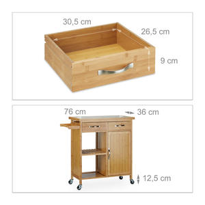 कस्टम बांस रसोई द्वीप और कार्ट भंडारण कार्ट ट्रॉली के साथ संगमरमर काउंटरटॉप और 2 दराज, खुली अलमारियां - Product Image 6