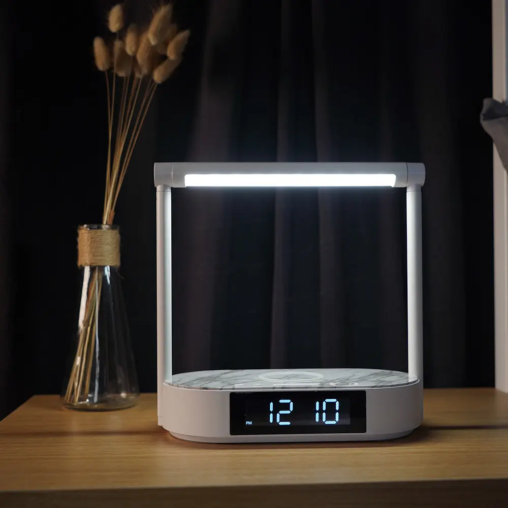 Decorative Table Lamp Wireless Charging LED Desk Lamp With Digital Alarm Clock 3-level Brightness Indoor Lighting