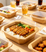 Boîte à lunch jetable en papier kraft carré imperméable pour les fêtes en plein air, les bureaux, les restaurants, l'emballage alimentaire