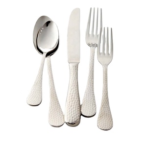 Ensemble de couverts royal en acier inoxydable poli argenté avec manche martelé classique Ensemble de couverts élégant - Product Image 1