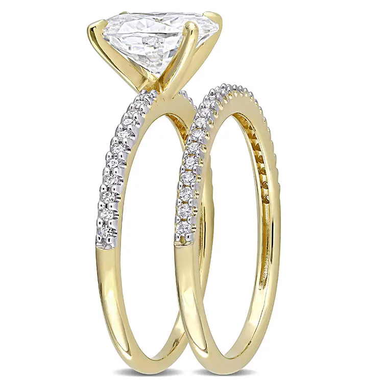 MEDBOO OEM Jewelry 18k Gold Pure Gold 2Ct Oval Couple Moissanite Diamond Wedding Ring Jewellery Set