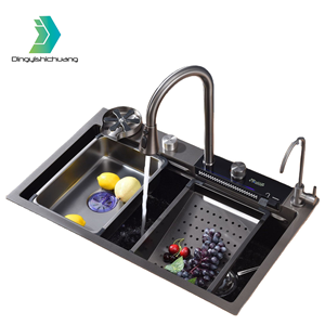 Fregadero de Cocina Inteligente Multifuncional Negro Moderno Tipo <span class=keywords><strong>Cascada</strong></span> de Acero Inoxidable para Colgar en la Pared, Lavabo de Baño - Product Image 2