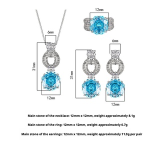 Wholesale Eco-friendly Copper 12mm Sea Blue Cubic Zirconia Necklace <b>Earrings</b> Ring <b>Set</b> Exquisite Jewelry <b>Sets</b> for Women - Product Image 2