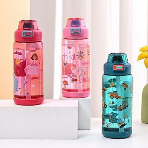BEDG Botella de Agua Deportiva sin BPA de 600ml, Recipiente de Plástico con Boquilla de Succión de Silicona con Impresión de Dibujos Animados para Niños, Novedad - Product Image 1