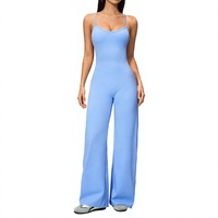 Mono de yoga de una pieza con espalda cruzada, pantalón de pierna ancha, elástico, adelgazante, moderno, informal, de tejido cepillado, para entrenamiento