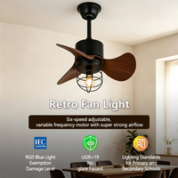 Ventilateur de plafond commercial rétro de 22 pouces avec éclairage, 3 pales en bois massif, moteur DC 6 vitesses, 3000-6000K, OEM