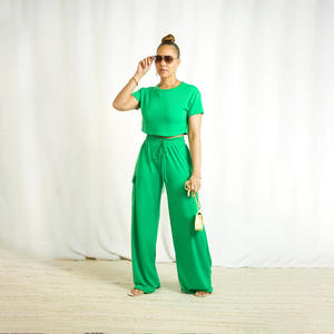 Ensemble pantalon deux pièces d'été JY pour femmes, haut à manches courtes décontracté, pantalon <span class=keywords><strong>cargo</strong></span> ample, tenue deux pièces pour femmes - Product Image 2