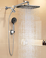 Douche à main haute pression en acier inoxydable finition chromée avec barre coulissante, double pommeau de douche détachable, fixation murale pour villa