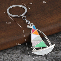 Porte-clés mousqueton 3D en alliage, design créatif et populaire, thème voile, mignon, tendance, léger, cadeau commémoratif d'été pour la plage
