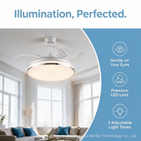 Ventilateur de plafond LED moderne en métal avec télécommande, 6 vitesses, 3 couleurs changeantes, CRI 97, silencieux 29 dB, moteur AC, intensité variable pour chambre et salon