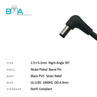 Câble d'alimentation OEM personnalisé à angle droit 90 degrés 5,5x2,5 mm avec fiche CC vers borne à fourche pour dispositif industriel
