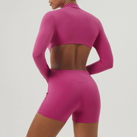 Combinaison à manches longues à taille échancrée, Combinaison de sport et de yoga, Combinaison de fitness pour femme à demi-zip avec coussinet de poitrine