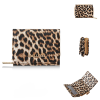 Porte-cartes court en PU pour femme, motif léopard et vache, mini-porte-monnaie avec porte-cartes, fente pour carte d'identité, poche à monnaie zippée, petit portefeuille portable pour femme