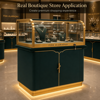 Vitrine de présentation de bijoux sur mesure avec éclairage LED, intérieur en verre trempé et velours, comptoir de luxe pour boutique