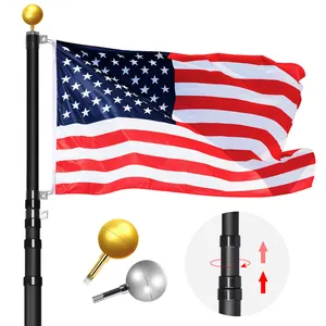 20ft Black Flag Pole Telescoping Flag Pole With Flag And Golden /silver Ball Topper