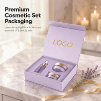 Kotak Hadiah Magnetik Kaku Mewah Lavender dengan Logo Kustom, Dapat Didaur Ulang, Stamping Foil Emas, Sisipan Spons, Kemasan Set Perawatan Kulit Kosmetik