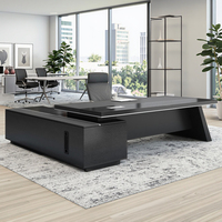 Bureau de direction moderne de luxe en forme de L LBZ47 78 pouces avec chaise et armoire intégrées, certifié CE, noir